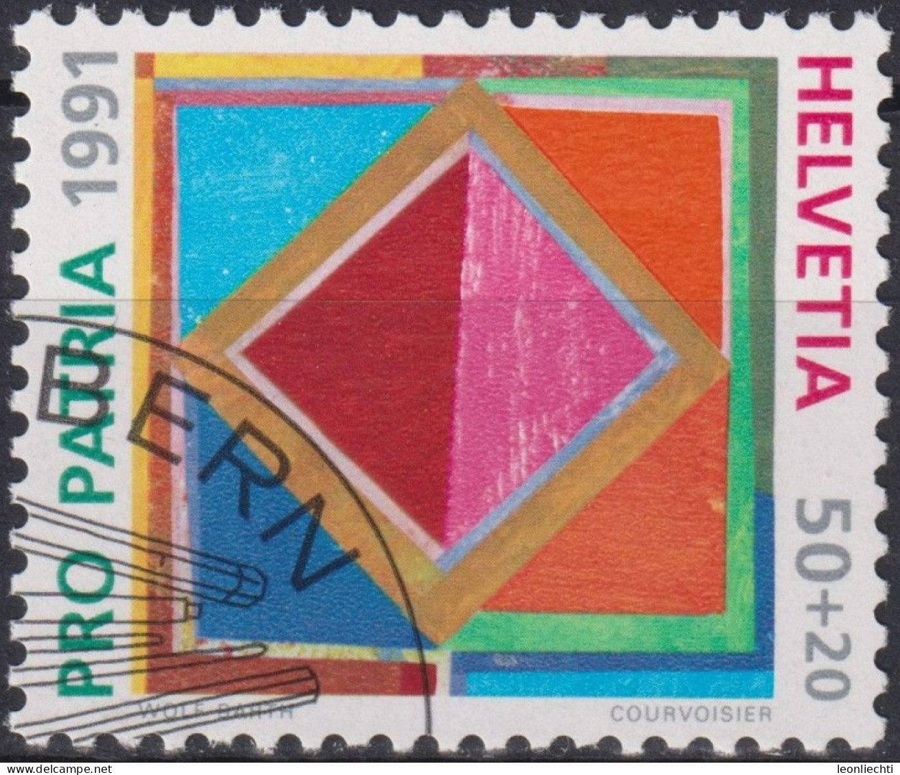 1991 Schweiz Pro Patria, Zeitgenössische Kunst, Quadrat, ⵙ Zum:CH B231, Mi:CH 1446, Yt: CH 1474 - Gebraucht