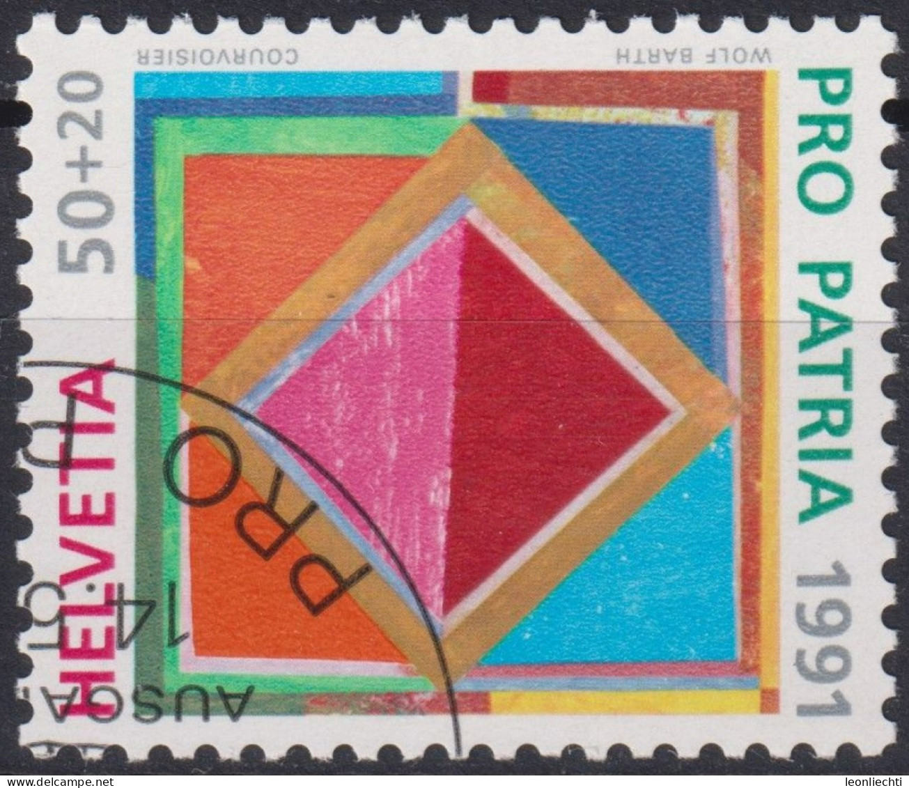 1991 Schweiz Pro Patria, Zeitgenössische Kunst, Quadrat, ⵙ Zum:CH B231, Mi:CH 1446, Yt: CH 1474 - Oblitérés