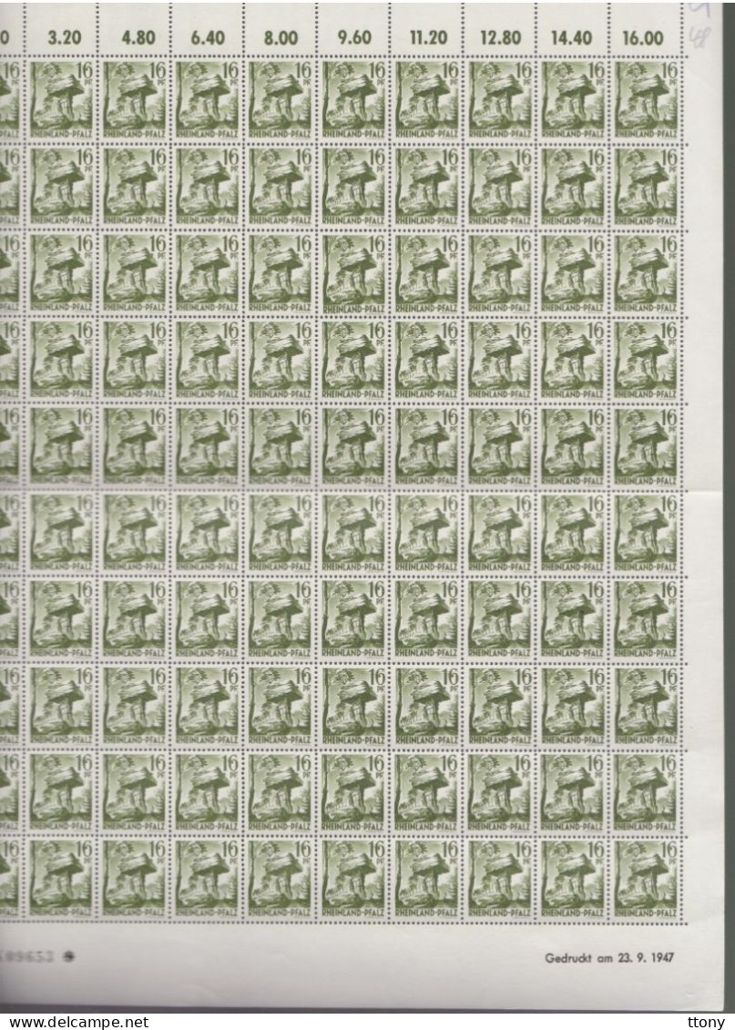 100   Timbres **  Rheinland Pfalz 16  Pf Coin Daté  1947 Feuille Entière Zone Française   Rhénanie-Palatinat - Rheinland-Pfalz