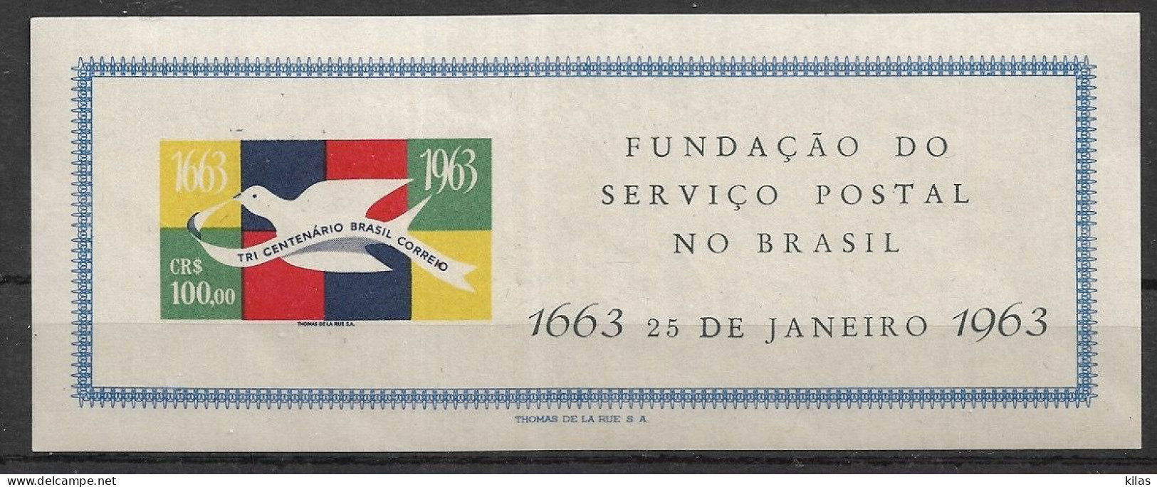 BRAZIL 1963  FOUNDATION OF THE POSTAL SERVICE IN BRAZIL MNH - Hojas Bloque