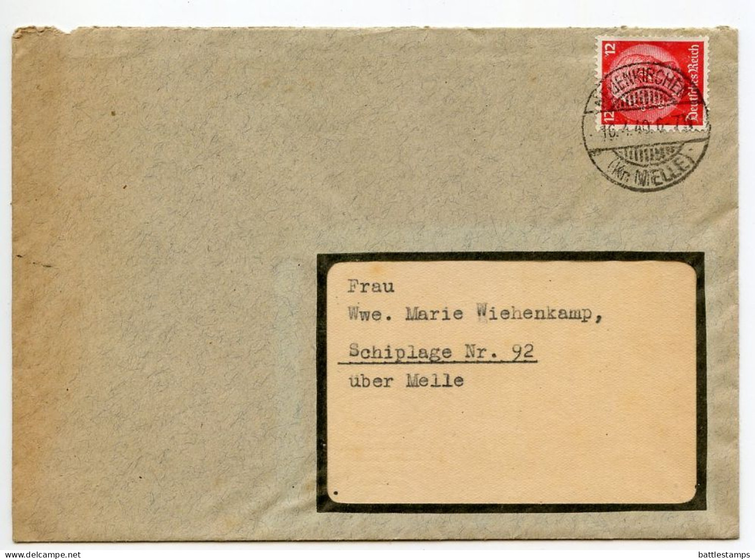 Germany 1940 Cover & Letter; Neuenkirchen (Kr. Melle) - Kreissparkasse Melle To Schiplage; 12pf. Hindenburg - Briefe U. Dokumente