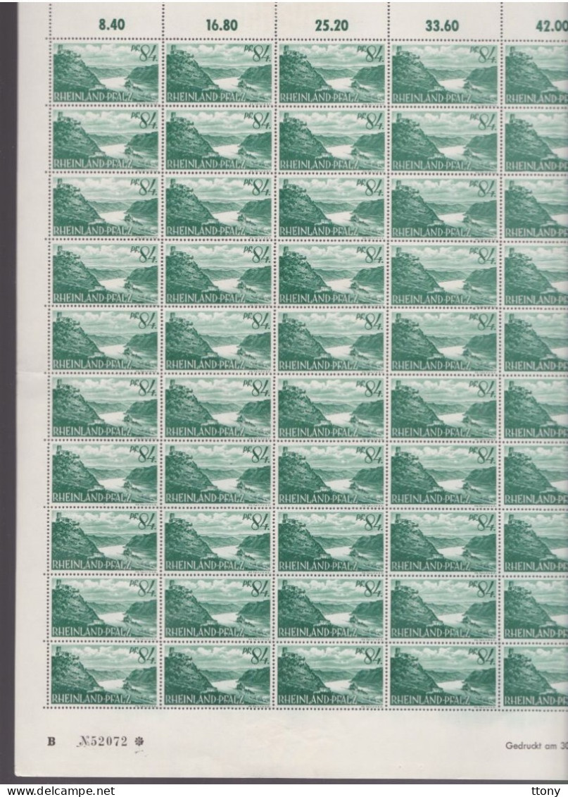 50   Timbres **  Rheinland Pfalz 84   Pf Coin Daté  1947 Feuille Entière Zone Française   Rhénanie-Palatinat - Rhénanie-Palatinat