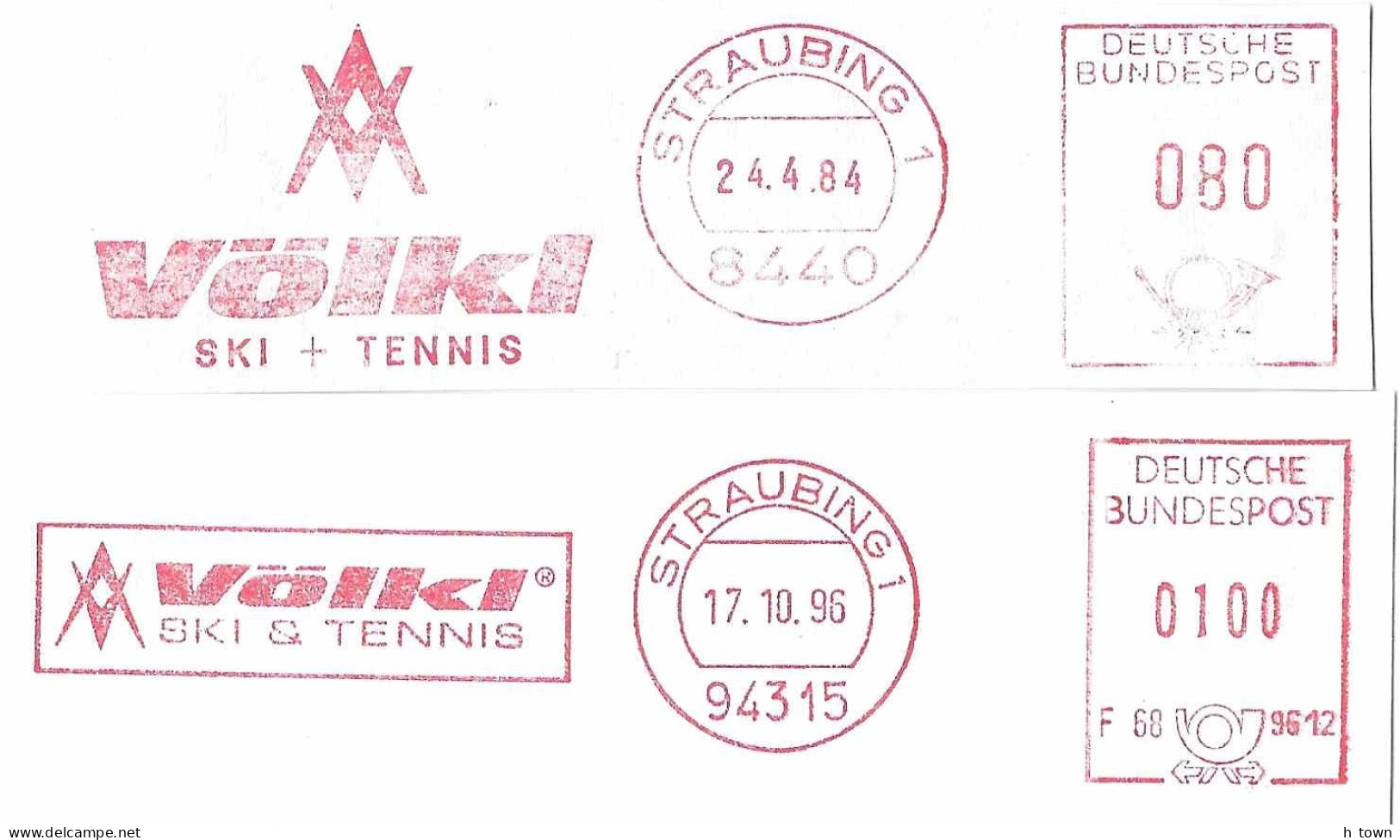 331  Völkl Ski + Tennis: 2 Ema D'Allemagne, 1984/96 - Two Meter Stamps From Straubing, Germany - Tennis