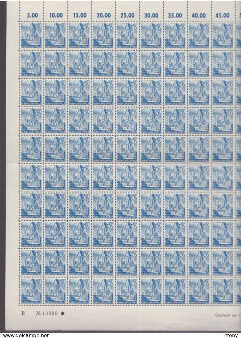 100   Timbres **  Rheinland Pfalz  50  Pf Bleu  Coin Daté  1948 Feuille Entière Zone Française   Rhénanie-Palatinat - Rheinland-Pfalz