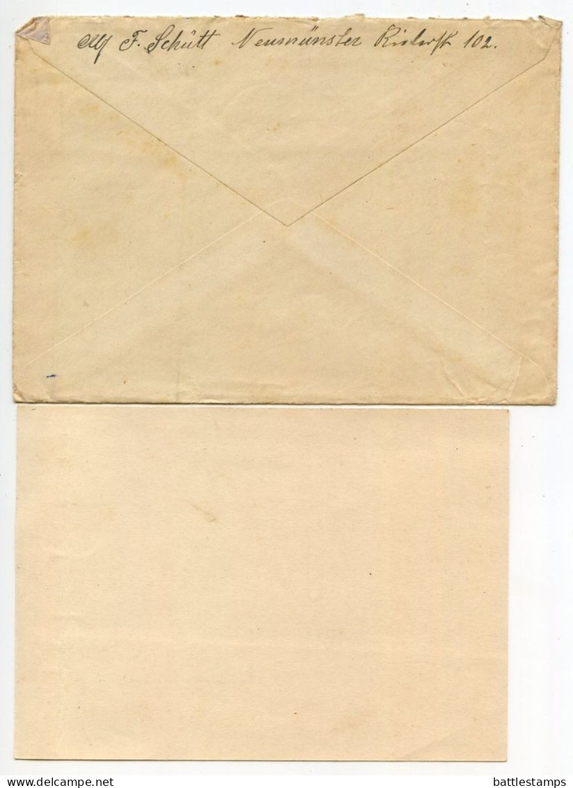 Germany 1939 Cover W/ Letter & Stamped Postcard; Neumünster To Schiplage; 12pf. Hindenburg - Lettres & Documents