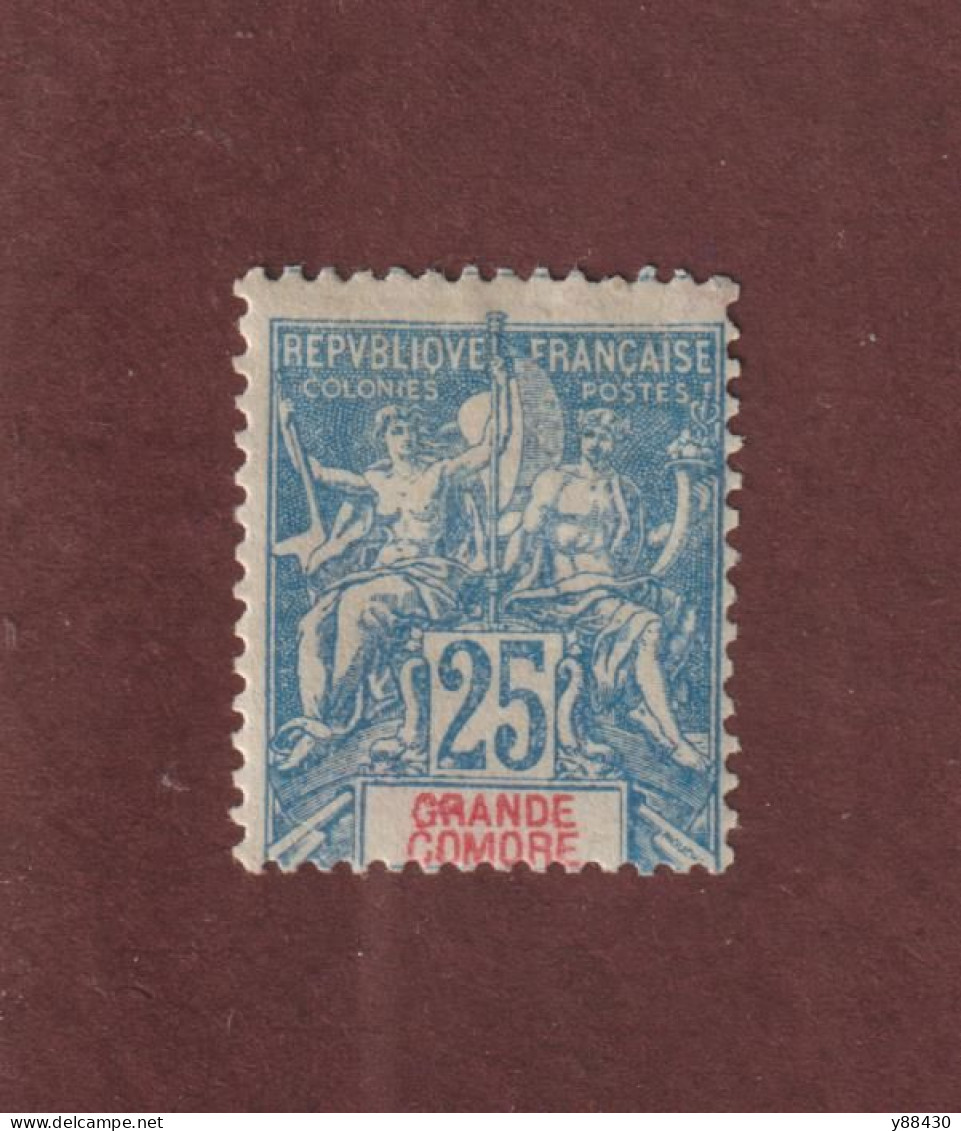GRANDE COMORE - 16 De 1900/07 - Neuf * - Timbre Signé Au Dos - Type Timbre Colonie -  25c. Bleu - 3 Scan - Unused Stamps