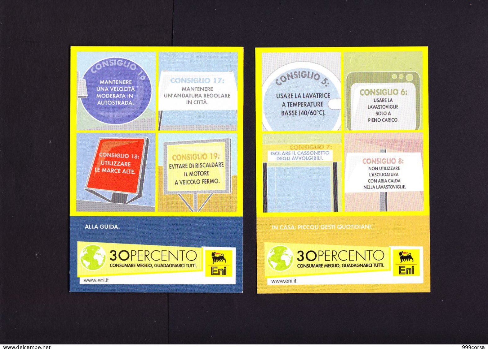 (B4) ENI, 30 Per Cento, Consumare Meglio, Promocard 7624,7627 - Werbepostkarten