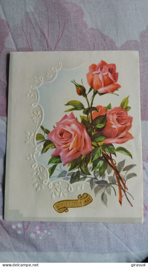 CPSM DOUBLE 4 PANS 3 D RELIEF SYSTEME POP UP BOUQUET DE ROSES BONNE FETE MAMAN   FORMAT 12.5 PAR 16 CM - Autres & Non Classés