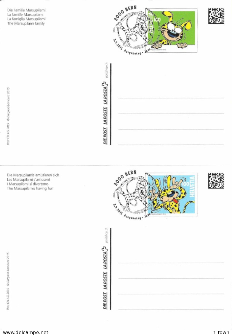 333  Marsupilami: 2 Entiers (c.p.) Suisse, 2015 - Comic Stationery Postcards From Switzerland. Bande Dessinée - Stripsverhalen