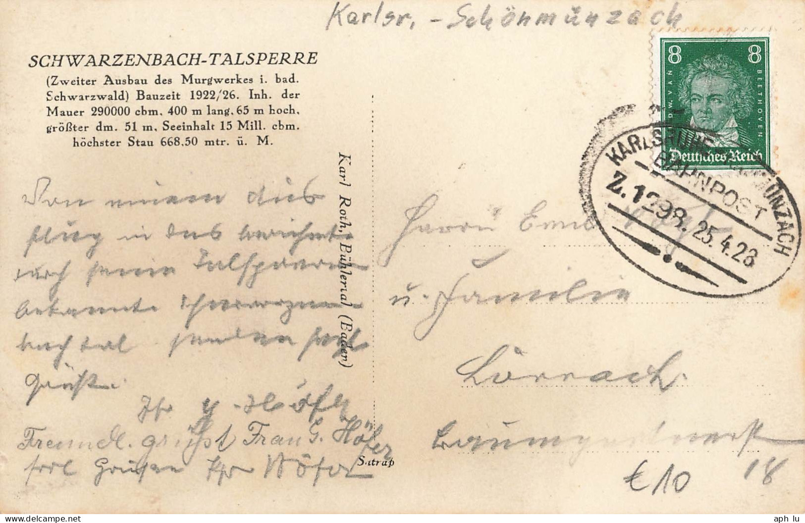 Bahnpost (Ambulant; R.P.O./T.P.O.) Karlsruhe-Schönmünzach (ZA2577) - Storia Postale