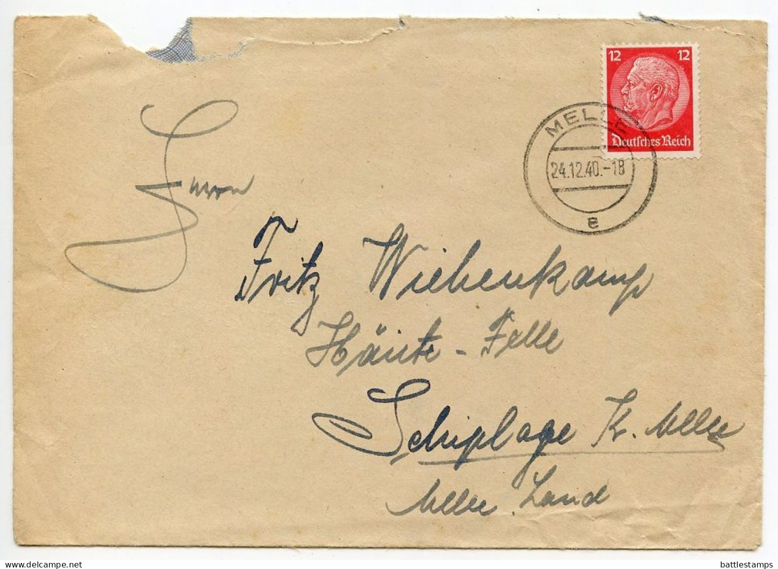 Germany 1940 Cover & Letter; Melle To Schiplage; 12pf. Hindenburg - Lettres & Documents