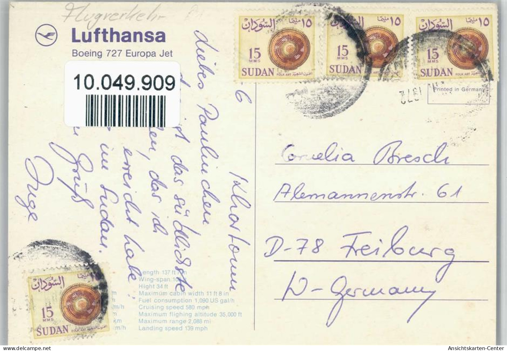 10049909 - Fluglinien Lufthansa 727 - Sonstige & Ohne Zuordnung