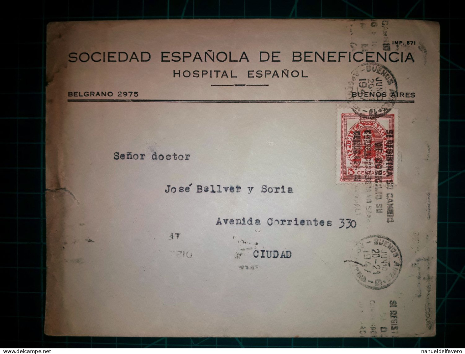 ARGENTINE, Enveloppe Appartenant à "Société Charitable Espagnole, Hôpital Espagnol" Circulant Avec Une Banderole Disant - Used Stamps