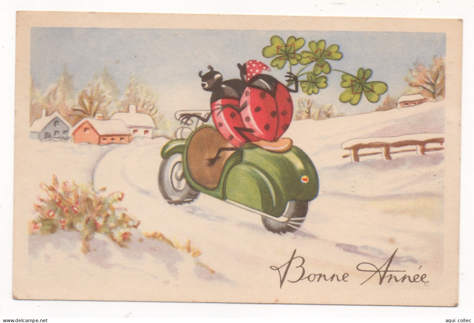 BONNE ANNÉE     COCCINELLES EN SCOOTER  VESPA - Moto