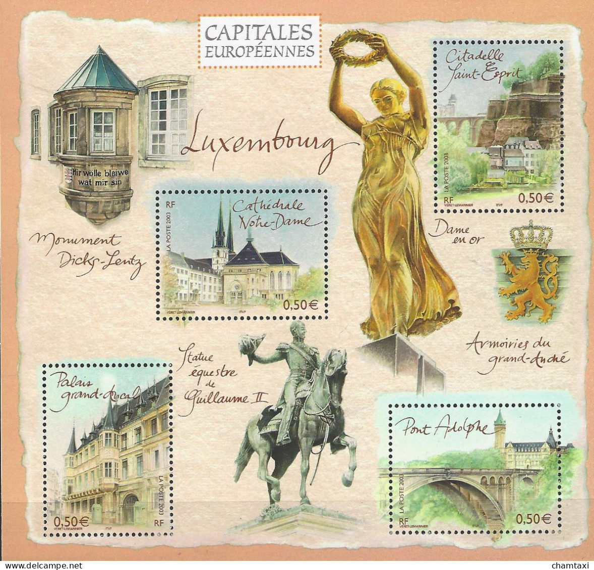 FRANCE 2003 BLOC 64 SERIE CAPITALES EUROPEENNES LUXEMBOURG CATHEDRALE NOTRE DAME CITADELLE SAINT ESPRIT PONT ADOLPHE - Mint/Hinged