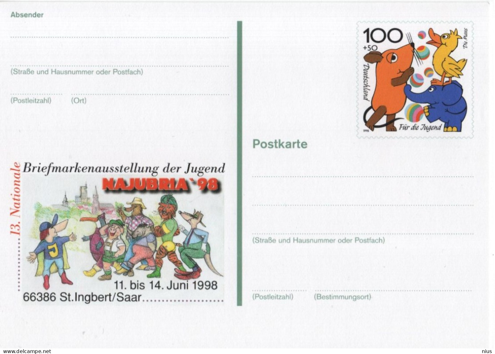 Germany Deutschland 1998 NAJUBRIA Philatelic Exhibition, Mause Elephant Duck - Postkarten - Ungebraucht