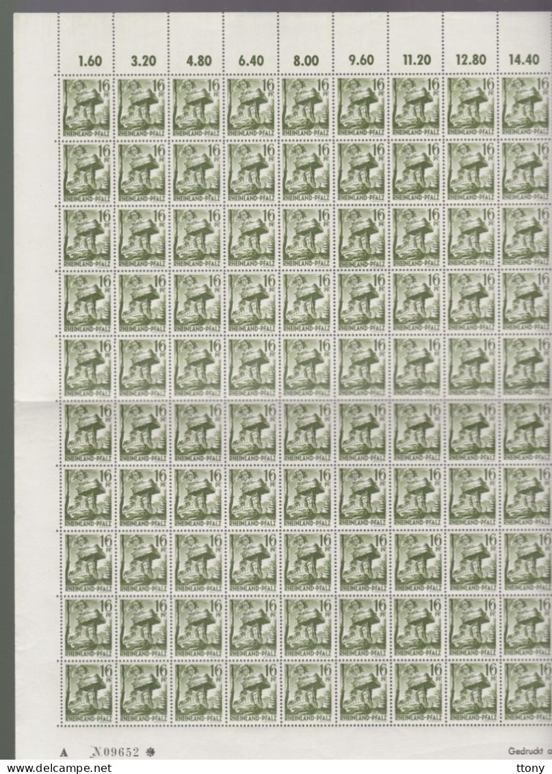 100   Timbres **  Rheinland Pfalz 16  Pf Coin Daté  1947 Feuille Entière Zone Française   Rhénanie-Palatinat - Rhénanie-Palatinat