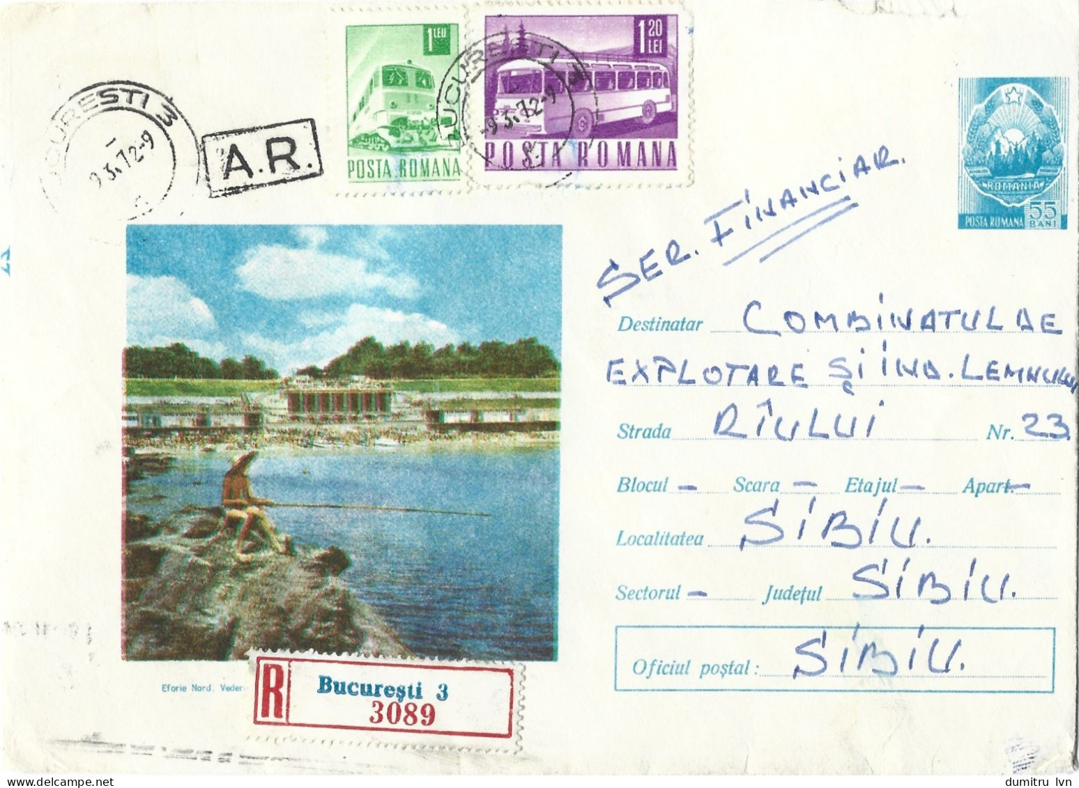 ROMANIA 1972 EFORIE NORD VIEW, PEOPLE FISHING, SEASIDE, BUILDING, BEACH, CIRCULATED ENVELOPE, COVER STATIONERY - Entiers Postaux