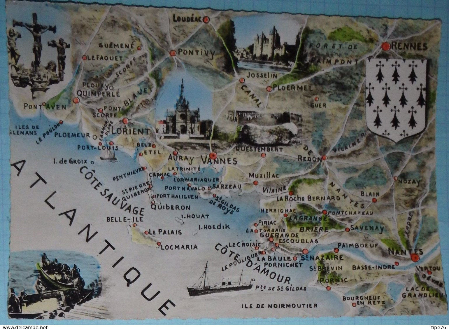 CPSM La Côte D'Amour Et La Côte Sauvage Morbihan Loire Atlantique Carte Géographique - Autres & Non Classés