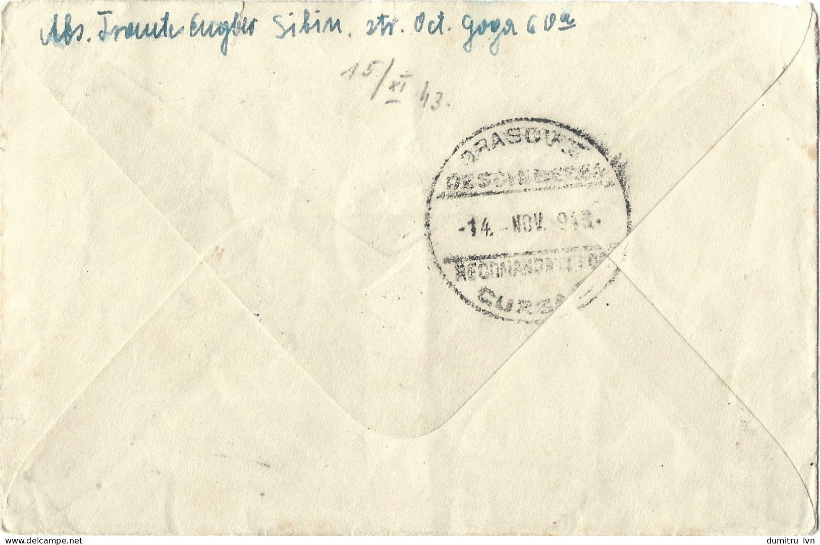 ROMANIA 1943 CENSORED SIBIU 14, CIRCULATED ENVELOPE FROM SIBIU TO BRASOV, COVER STATIONERY - Postal Stationery