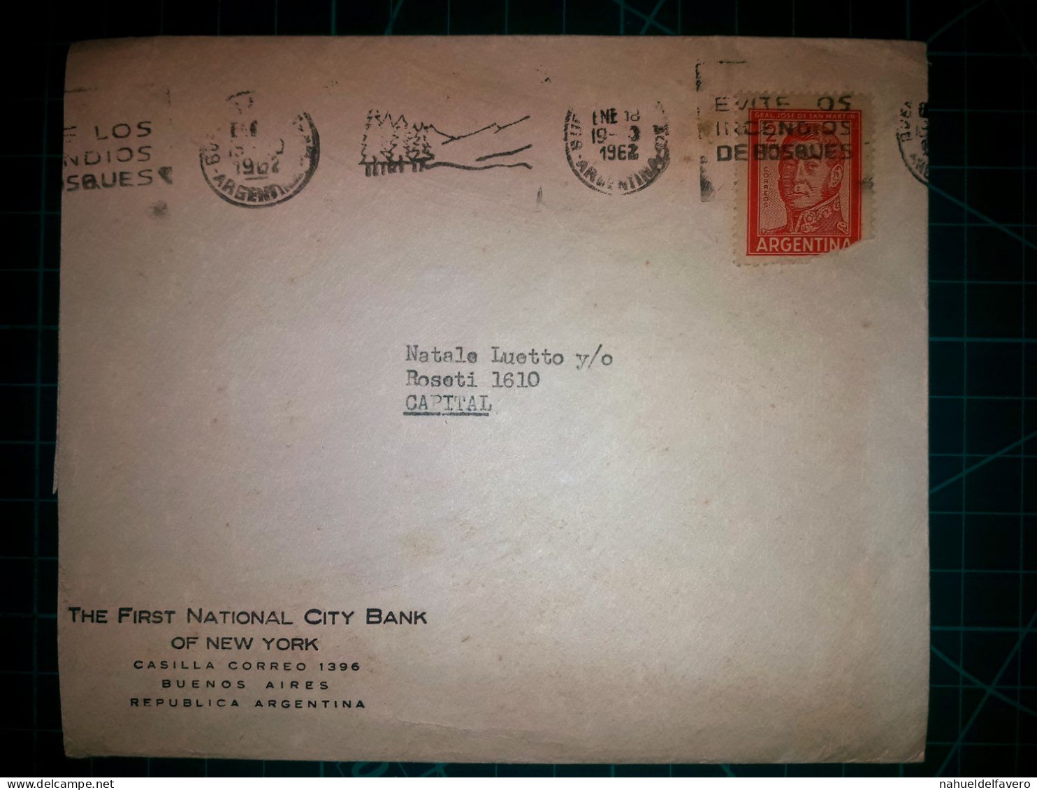 ARGENTINE, Enveloppe Appartenant à "The First National City Bank Of New York" Circulant Avec Une Banderole Parlante "Evi - Used Stamps