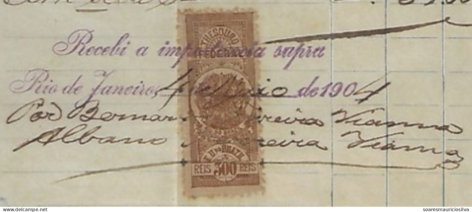 Brazil 1904 Tabacaria Tobacconist Penna Fiel Invoice Issued In Rio De Janeiro Federal Treasury Tax Stamp 300 Réis - Cartas & Documentos
