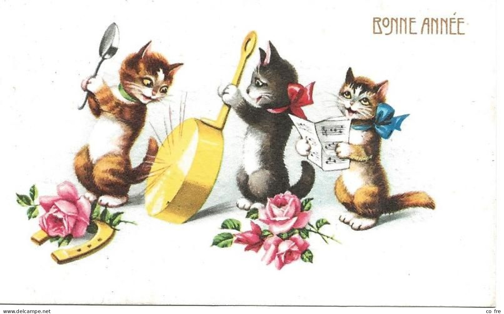 Petite Carte Fantaisie Pour La Bonnne Année: Les Chats Musiciens - Neujahr