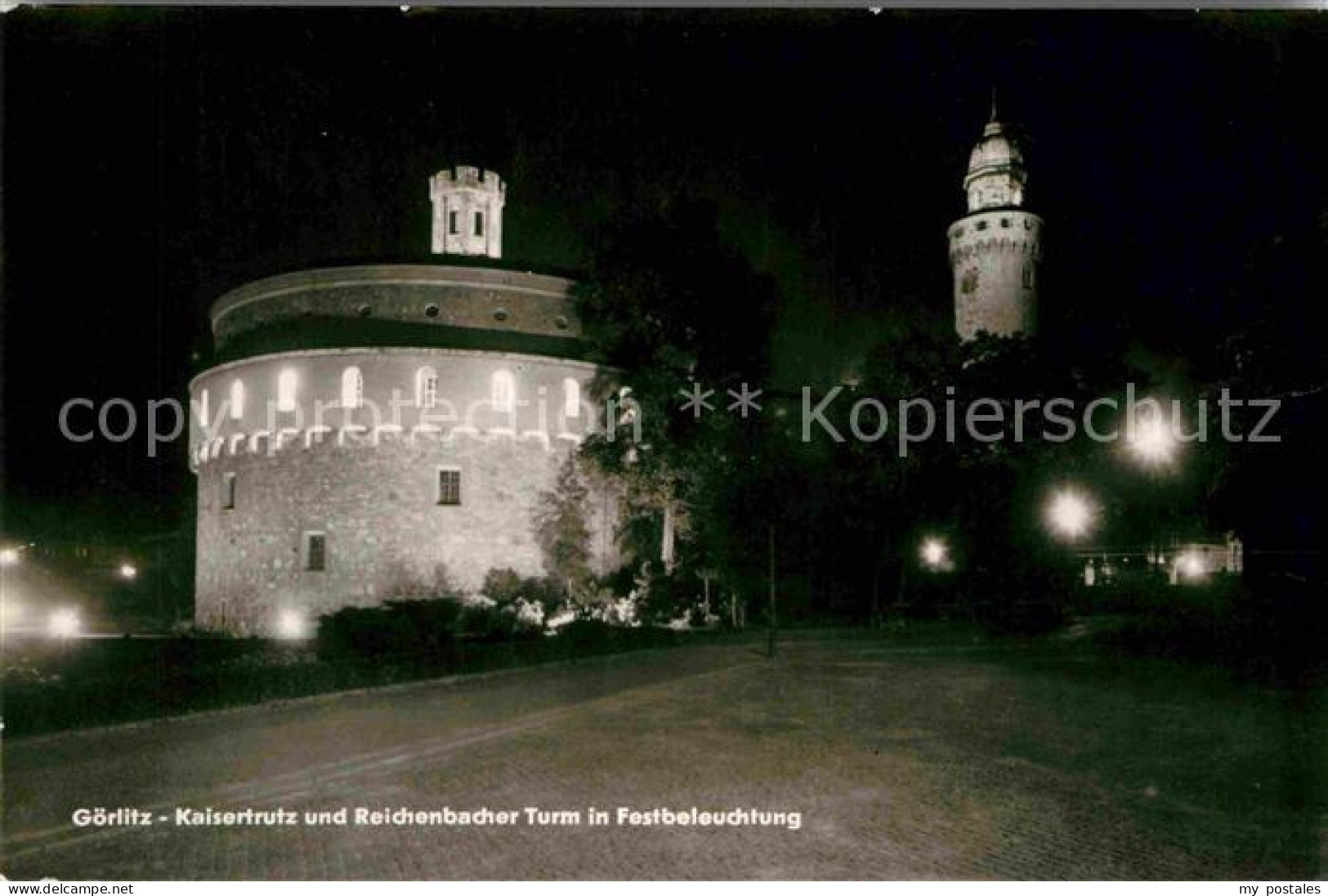 72699818 Goerlitz Sachsen Kaisertrutz Und Reichenbacher Turm In Festbeleuchtung  - Görlitz
