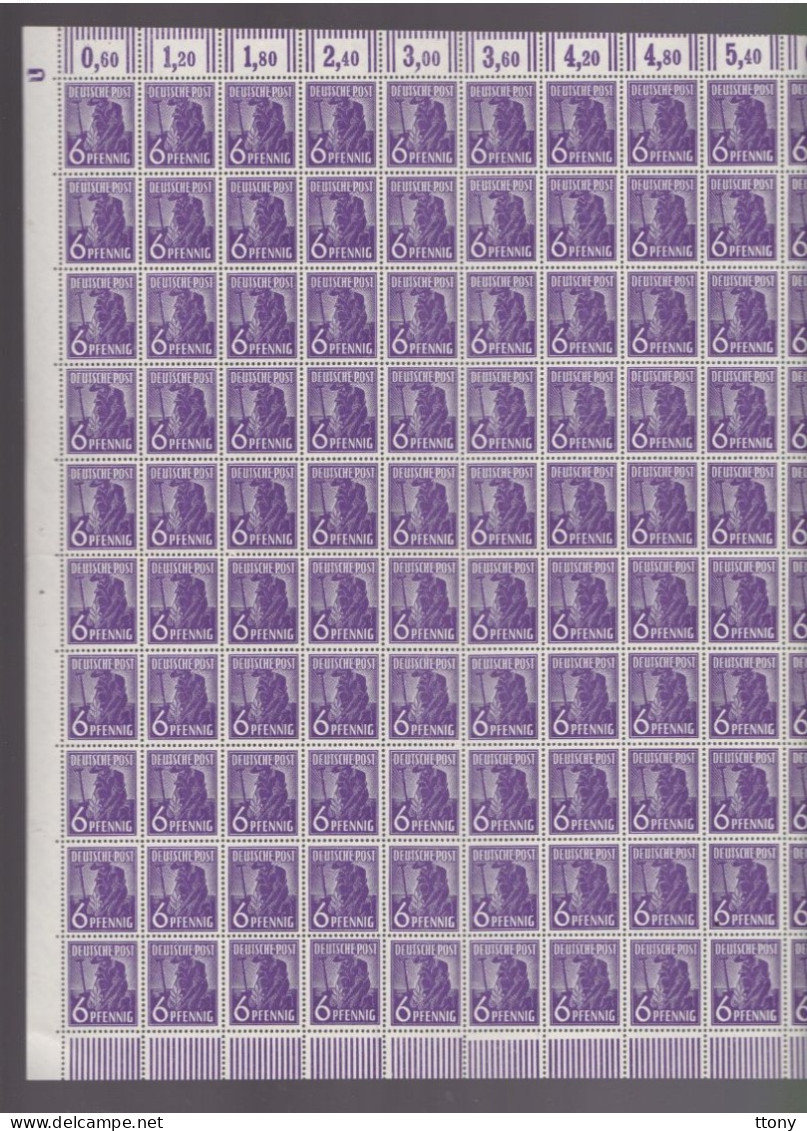 100   Timbres **    944 DZ Arbeiter 6 Pf      100 Ganzbogen-Briefmarken Feuille Entière  Nummer 1 Oben Links - Ungebraucht