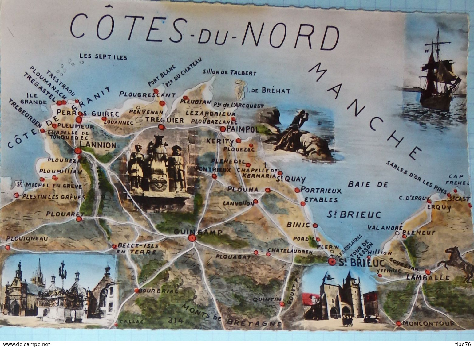 22 Côtes D'Armor Du Nord CPSM Carte Géographique - Other & Unclassified