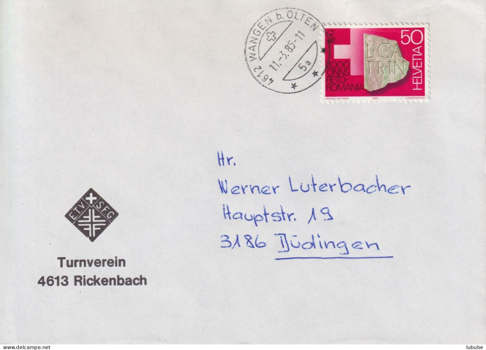 Motiv Brief  "Turnverein Rickenbach B.Olten"        1985 - Briefe U. Dokumente