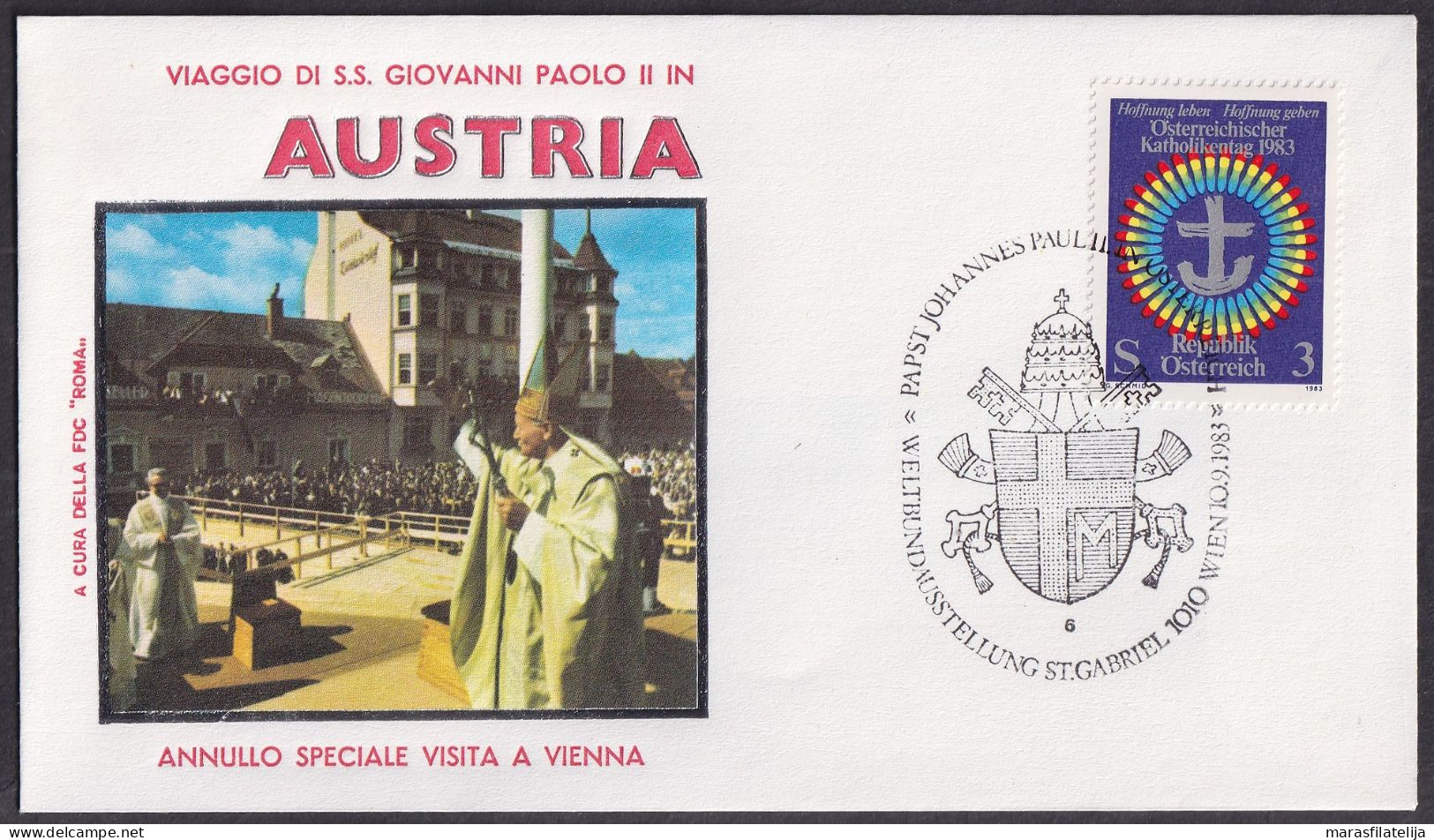 Vatican Austria 1983, Pope Paul John II Visit, St.Gabriel Exhibition, Special Cover - Autres & Non Classés