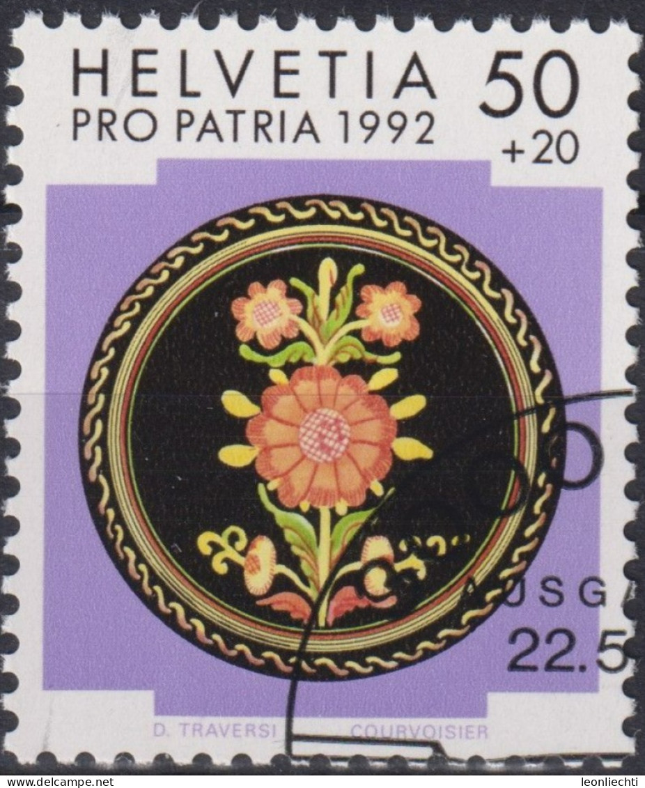 1992 Schweiz Pro Patria, Volkskunst, Keramikplatte ⵙ Zum:CH B235, Mi:CH 1470, Yt: CH 1399 - Used Stamps