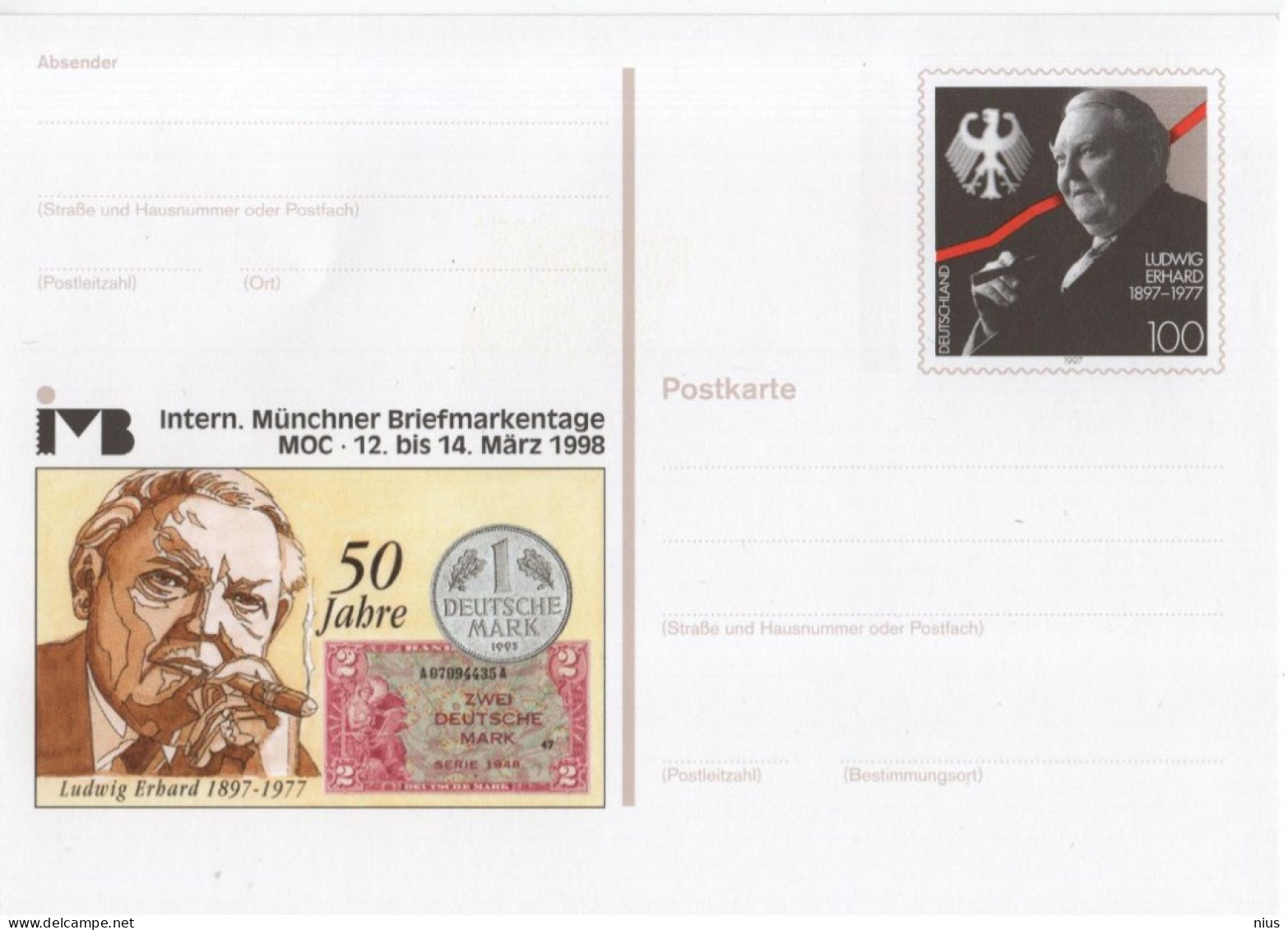 Germany Deutschland 1998 Ludwig Erhard, Politician Economist, Briefmarkentage Munchen - Cartes Postales - Neuves