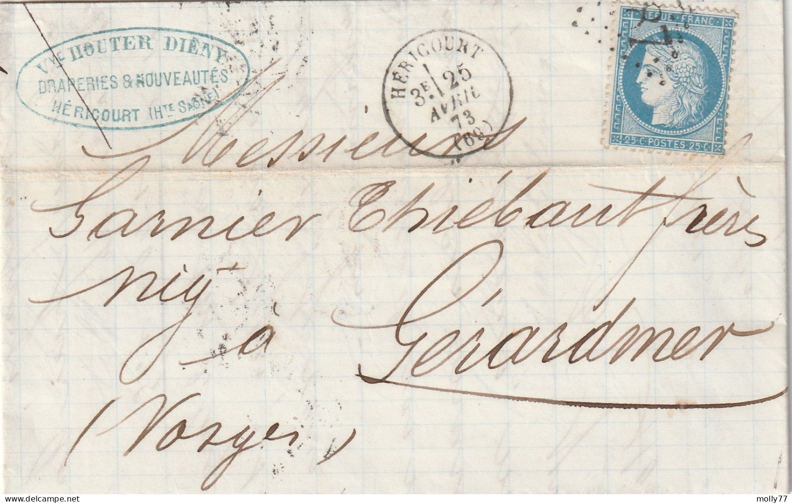 Lettre De Héricourt à Gérardmer LAC - 1849-1876: Période Classique