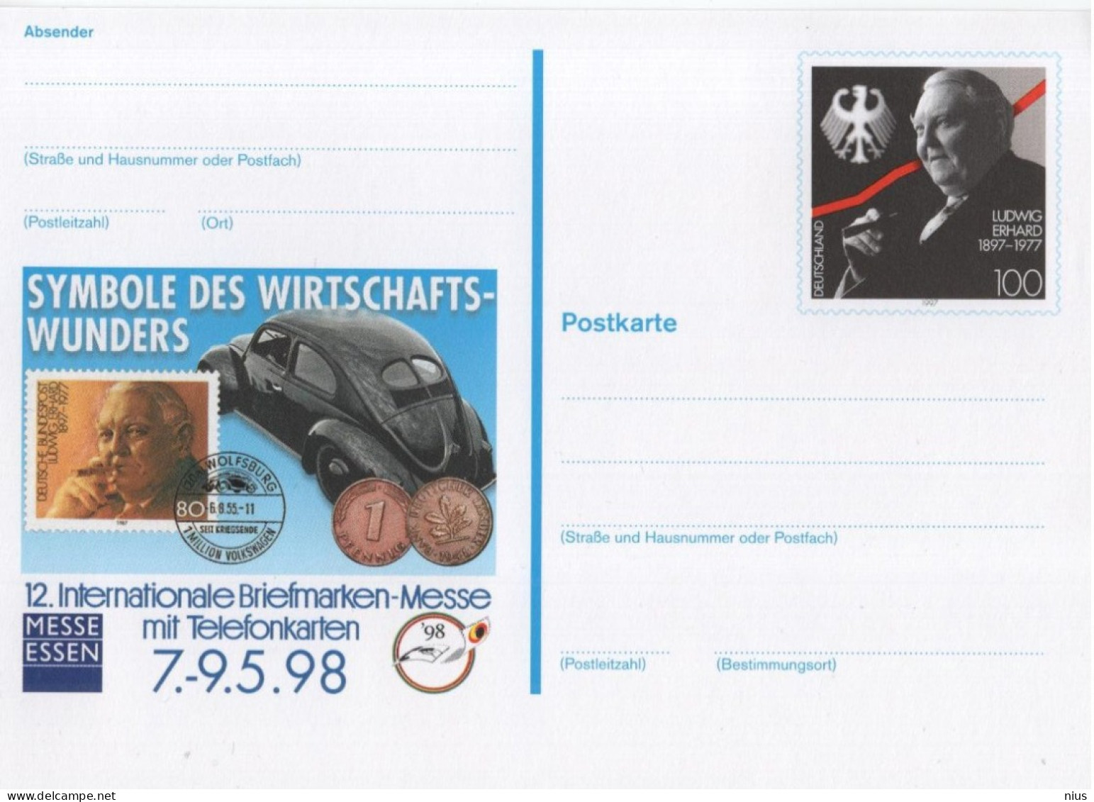 Germany Deutschland 1998 Ludwig Erhard, Politician Economist, Messe Essen, Car Cars Transport - Postkarten - Ungebraucht