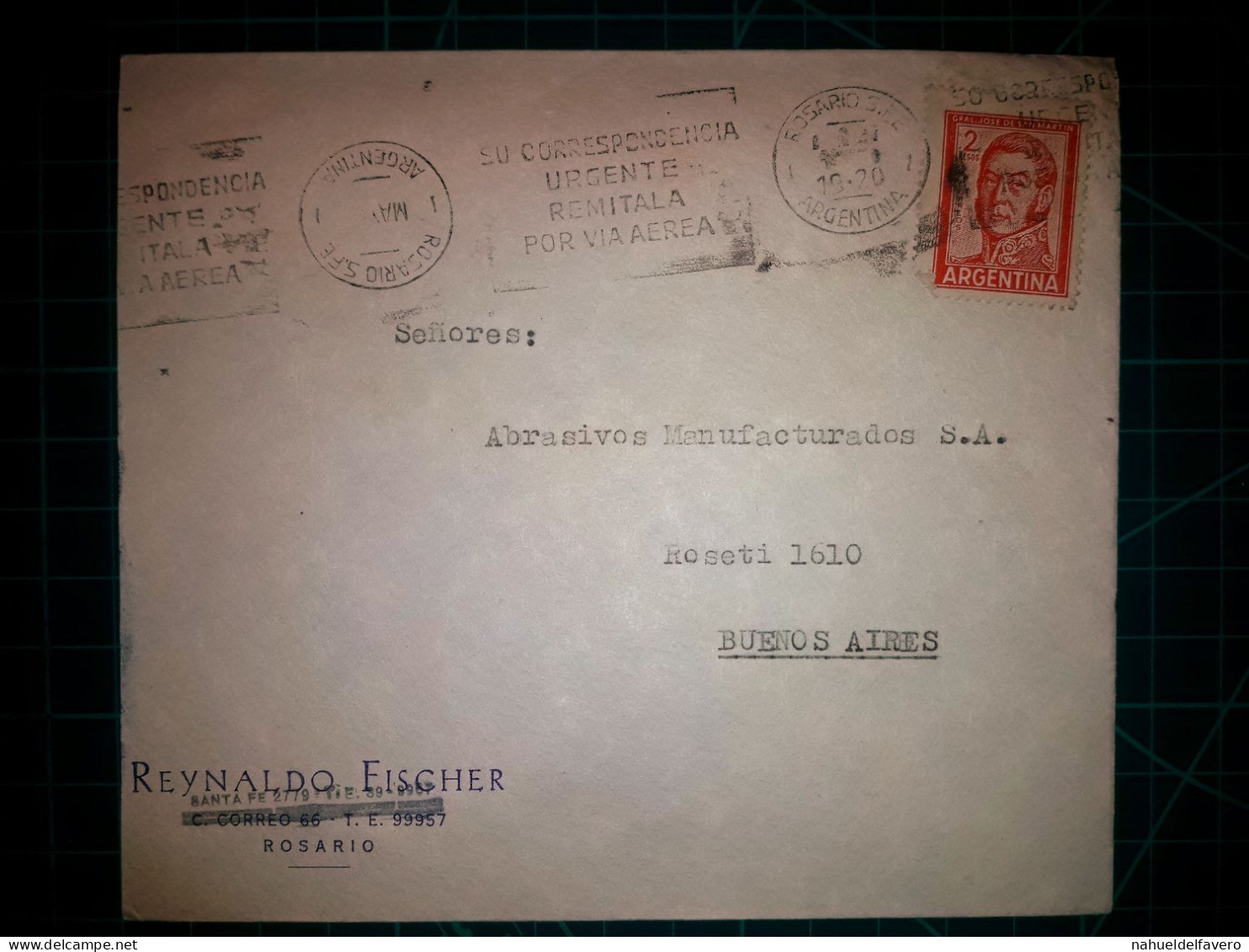 ARGENTINE, Enveloppe Appartenant à "Reynaldo Fischer" Circulant Avec La Bannière Parlante De "Votre Correspondance Urgen - Used Stamps