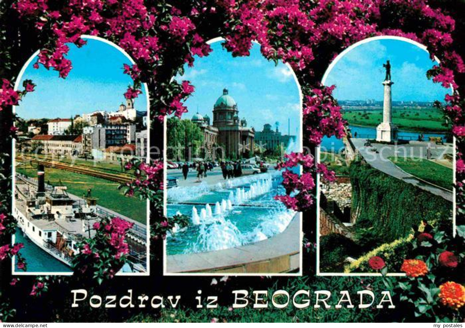 72698715 Beograd Belgrad Dampfer Wasserspiele Saeule Denkmal Blumen Serbien - Serbia