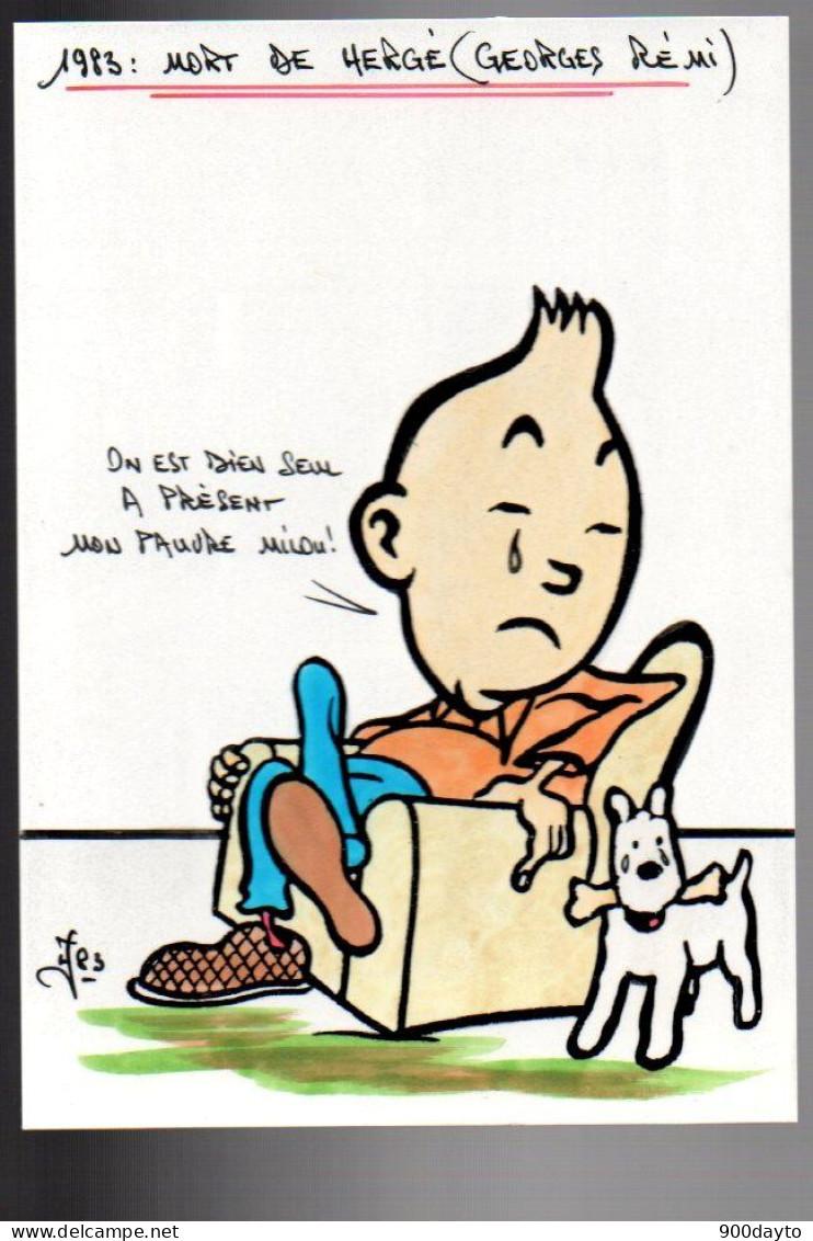 TINTIN. (Illustration Jihel / Jacques Lardie). 1983: Mort De Hergé. (Tirage Limité 6 Ex). - Bandes Dessinées