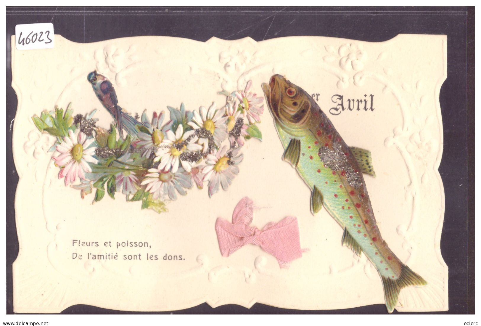 1er AVRIL - POISSON ET DECORS EN APPLIQUES - CARTE EN RELIEF - PRÄGE KARTE - TB - 1 April (aprilvis)