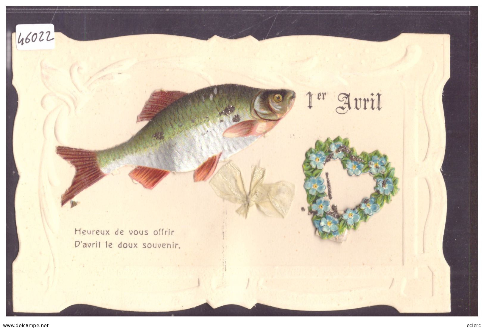 1er AVRIL - POISSON ET DECORS EN APPLIQUES - CARTE EN RELIEF - PRÄGE KARTE - TB - 1 April (aprilvis)