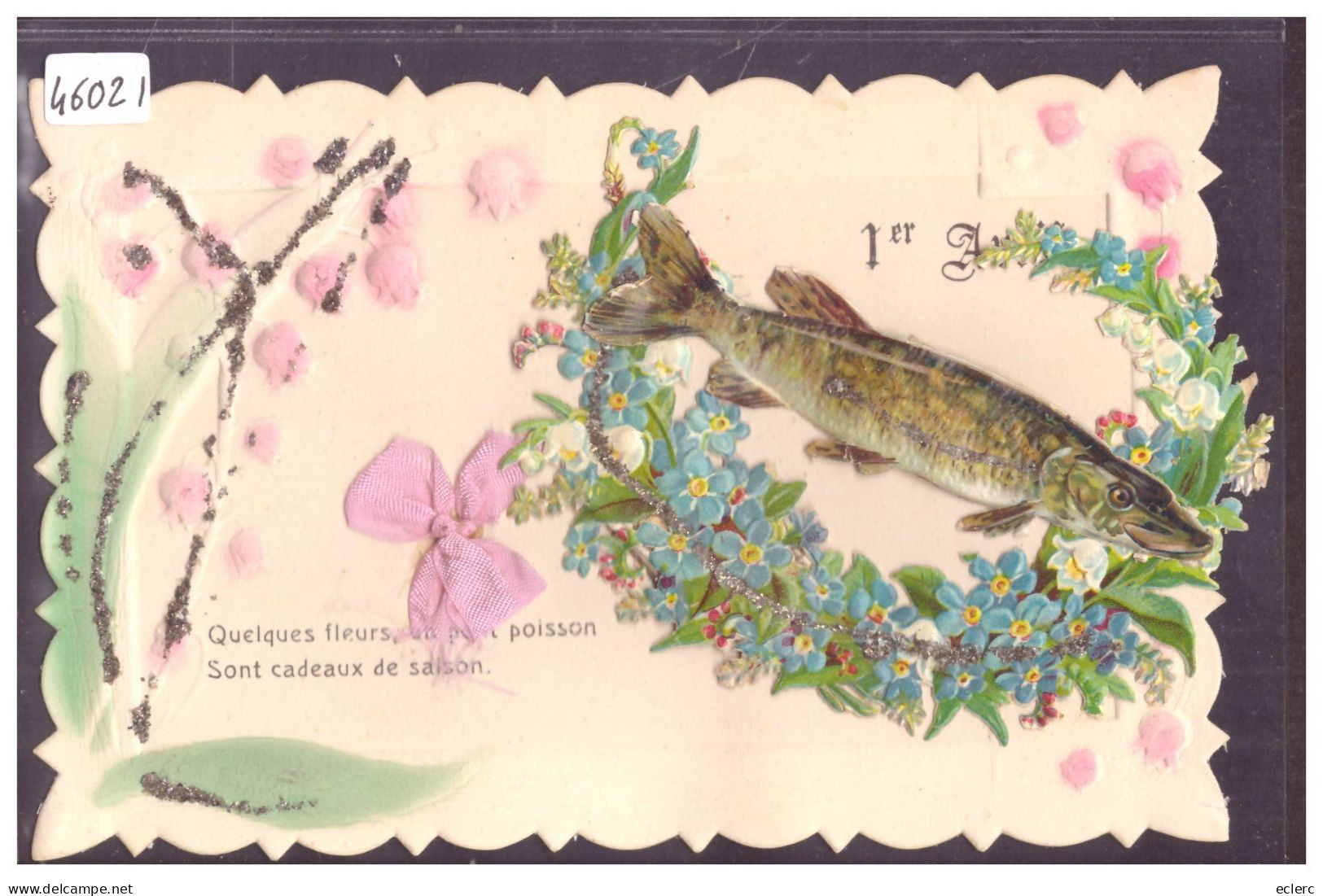 1er AVRIL - POISSON ET DECORS EN APPLIQUES - CARTE EN RELIEF - PRÄGE KARTE - TB - 1er Avril - Poisson D'avril