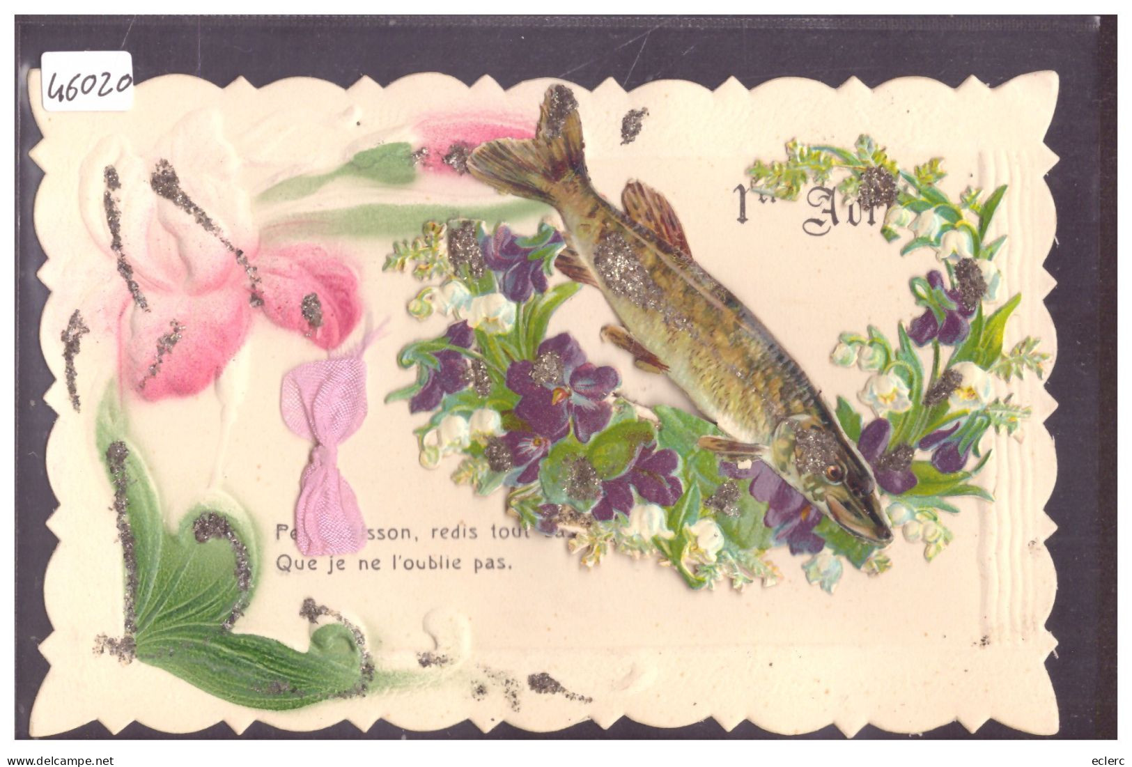 1er AVRIL - POISSON ET DECORS EN APPLIQUES - CARTE EN RELIEF - PRÄGE KARTE - TB - 1er Avril - Poisson D'avril