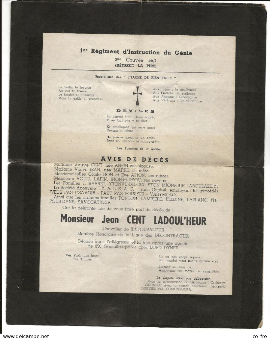 PERE CENT De La Classe 56 (Le Support A Souffert, Mais Le Texte Est Original, En L'état) - Esquela