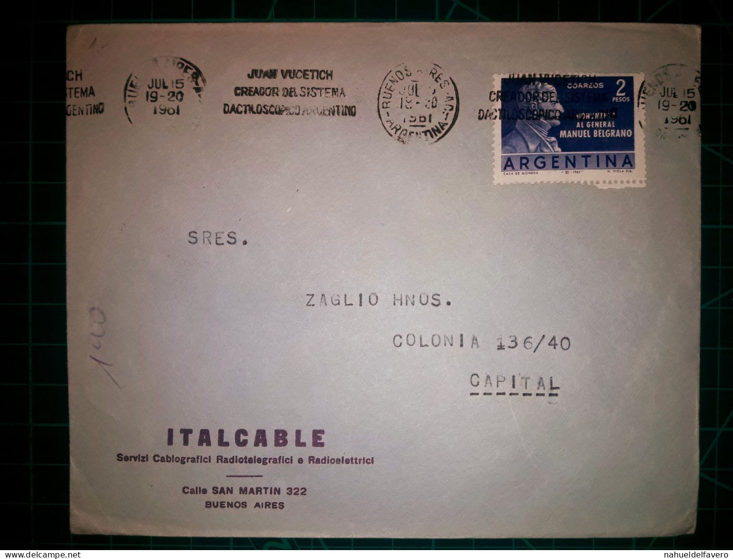 ARGENTINE, Enveloppe Appartenant à "ITALCABLE, Servicio Cableográfico YRadiotelegrafico" Distribuée Avec La Bannière Par - Used Stamps