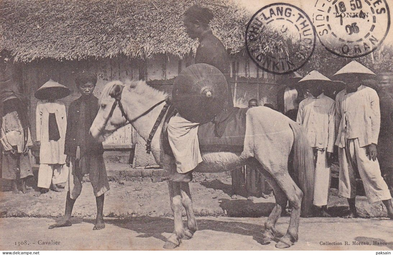 Cavalier Au Tonkin Moreau Vietnam Indochine Carte Voyagée 1904 De PHU-LANG-THUONG Pour Sidi Bel Abbes Algérie - Vietnam