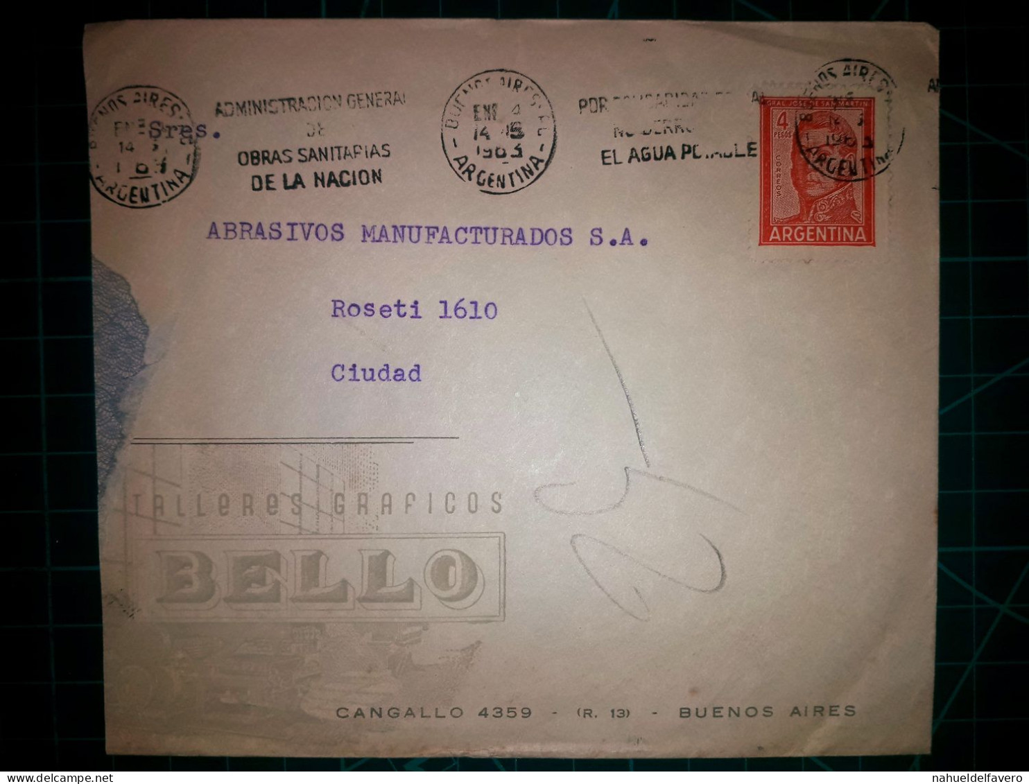 ARGENTINE, Enveloppe Appartenant à "BELLO, Talleres Graficos" Circulait Avec Une Banderole Disant "Par Responsabilité, N - Used Stamps