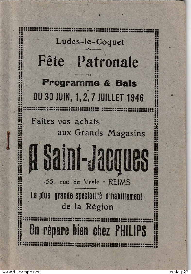 LUDES  Programme Et Carnet De Bal Fête Patronale 1946 - Otros & Sin Clasificación