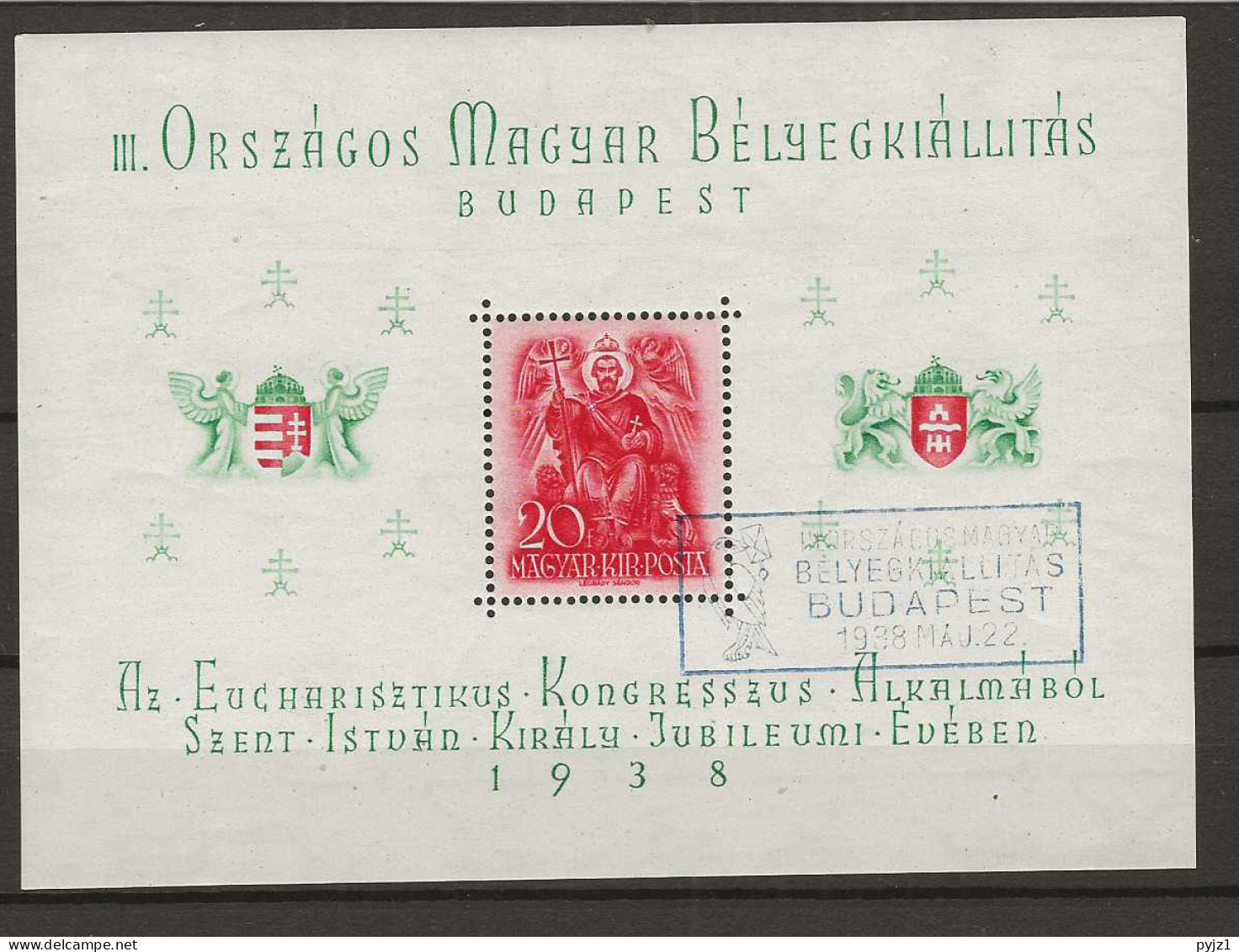 1938 USED Hungary Mi Block  2 - Blokken & Velletjes