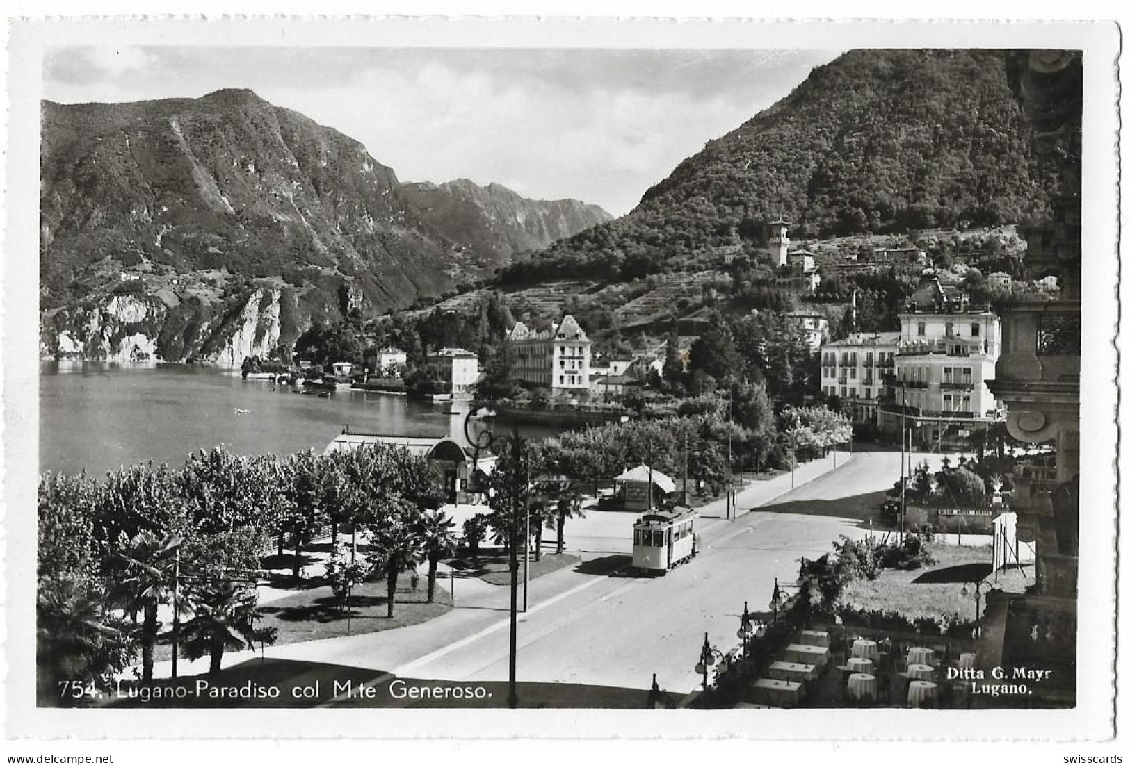 LUGANO Paradiso: Strassenbahn, Monte Generoso, Foto-AK ~1945 - Lugano